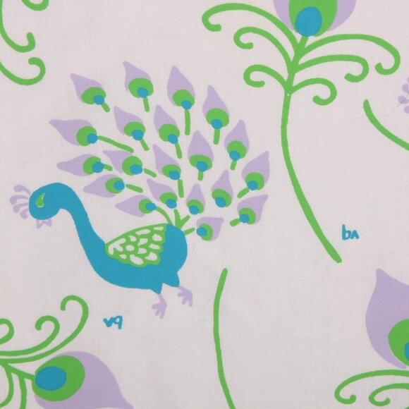 Vtg 60s THE VESTED GENTRESS Blue Green Peacock Print on Lavender Dress Sz 6 /703 - Picture 3 of 7